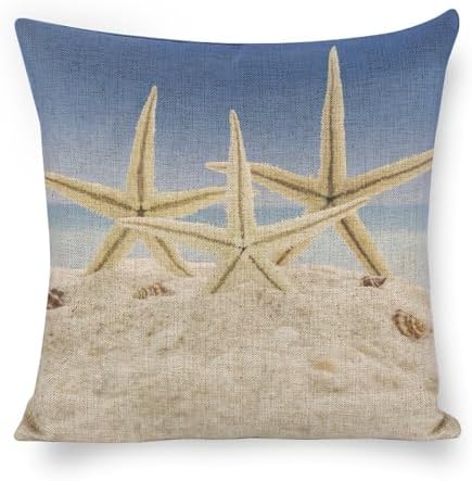 JOJOART Beach Starfish Linen Pillow Covers Set of 1 18x18