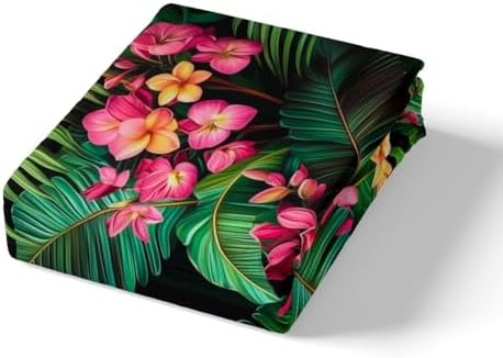 Manfei Tropical Plumeria Flowers Queen Sheet Set