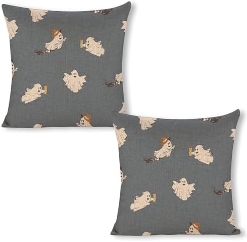 JOJOART Cute Ghosts Linen Pillow Covers Set of 2