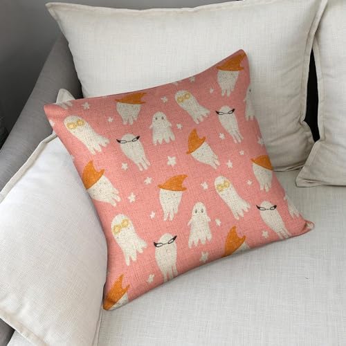 JOJOART Cute Ghosts Halloween Linen Pillow Covers Set of 2