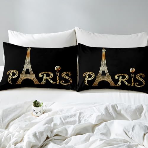 Castle Fairy Eiffel Tower Gold Glitter Sheet Set Twin Size