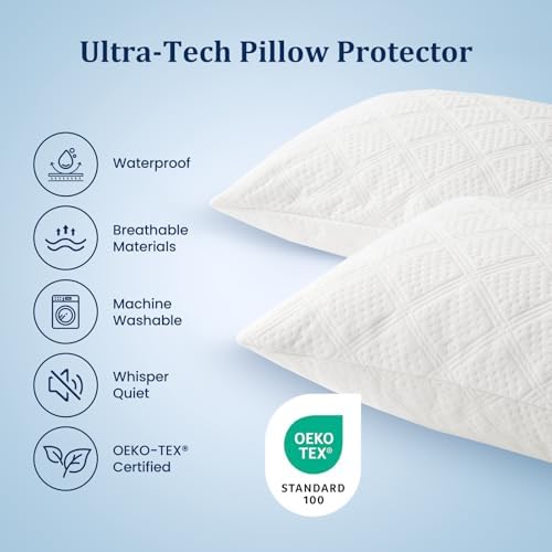 Kmall Waterproof Pillow Protectors 2 Pack with Zipper 20x26 Inches
