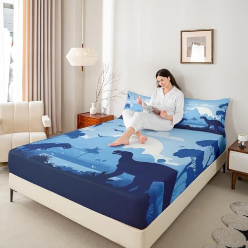 Manfei Dinosaur Silhouette Queen Fitted Sheet Set