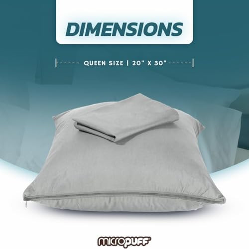 Micropuff Grey Queen Pillow Protectors with Zipper - 2 Pack