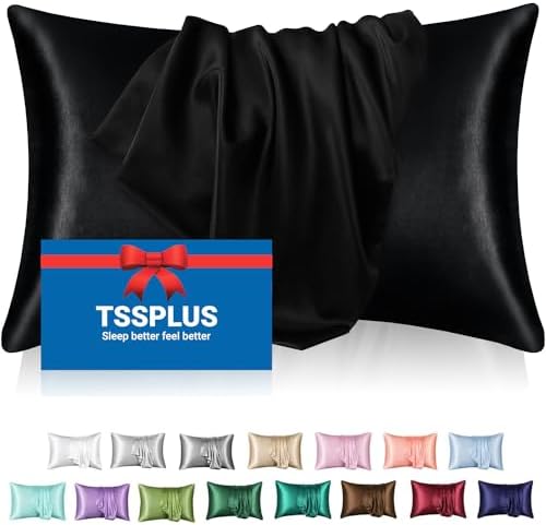 TSSPLUS Satin Pillow Cases Black Standard Size