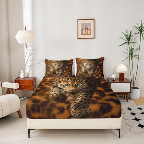 Manfei Wild Leopard Microfiber Fitted Sheet Set