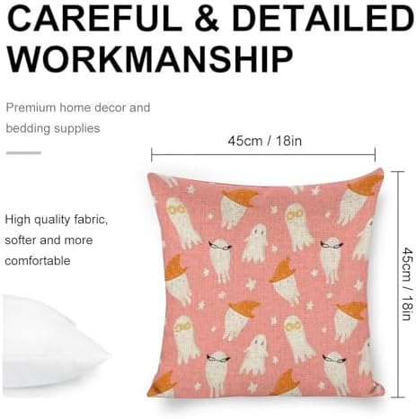 JOJOART Cute Ghosts Halloween Linen Pillow Covers Set of 2