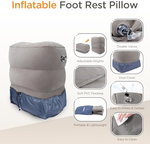 HOMCA Adjustable Inflatable Travel Foot Rest Pillow for Airplane Car Home
