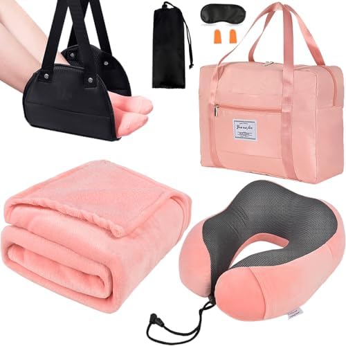 Nerien Pink Travel Pillow and Blanket Set
