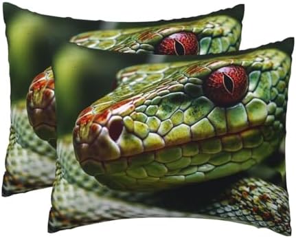 2 Pack Green Snake Pillow Cases with Hidden Zipper