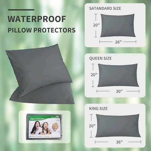 Safe and Sound Waterproof Pillow Protector 20x26 Inch 2 Pack Grey