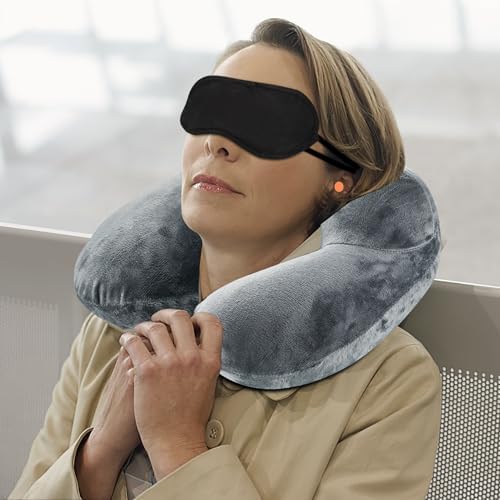 Inflatable Travel Pillow with Eye Mask and Earplugs