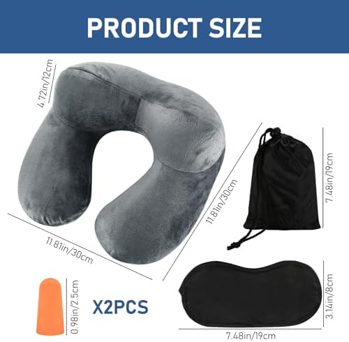 Inflatable Travel Pillow with Eye Mask and Earplugs