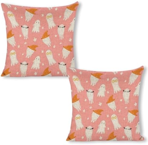 JOJOART Cute Ghosts Halloween Linen Pillow Covers Set of 2