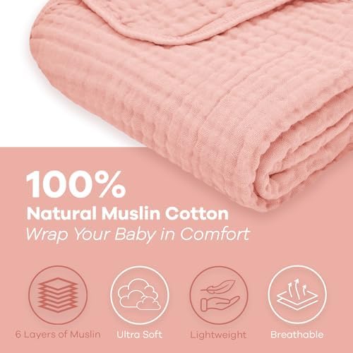 Comfy Cubs Muslin Baby Blanket - 6-Layer Breathable 40 x 40