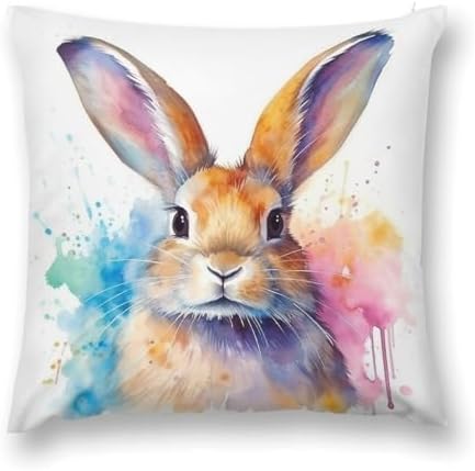 HighonHi Decorative Velvet Bed Pillowcase Happy Easter Bunny Pattern 16x16