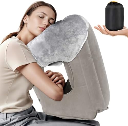 Lewondr Inflatable Travel Pillow with Storage Bag Grey