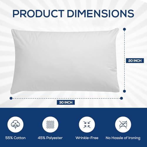 Linteum White Queen Pillow Protectors 2 Pack Zippered 20x30 Inches