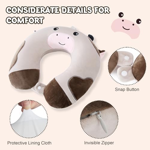 Cirorld Travel Pillow for Kids 9-12 YO Cow Animal Design