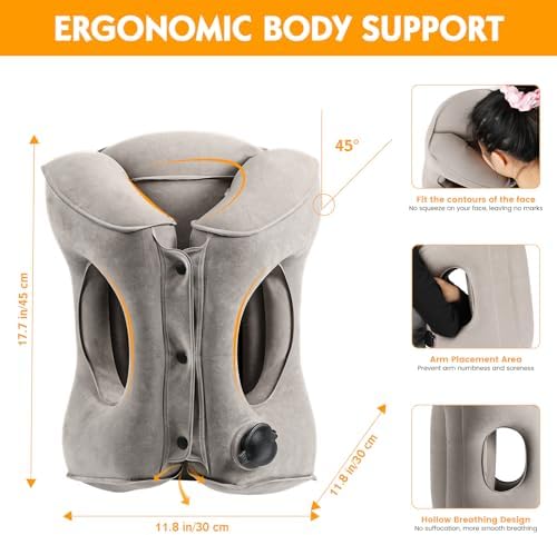 Lewondr Inflatable Travel Pillow with Storage Bag Grey