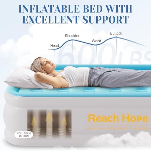 REACH HOPE Air Mattress Twin with Built-in Pump - Blue