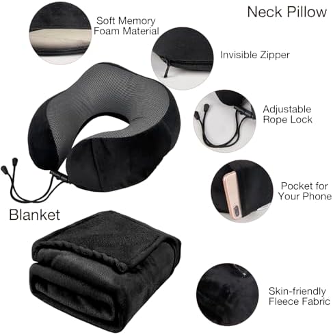 Nerien Black Travel Pillow Blanket Set