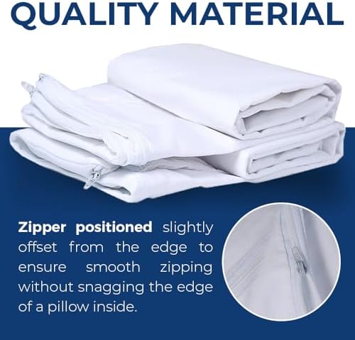 Linteum White Queen Pillow Protectors 2 Pack Zippered 20x30 Inches