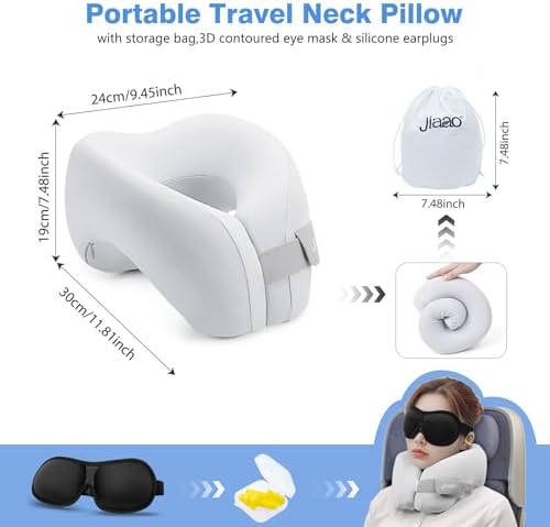 Jiaao 2 in 1 Travel Neck Pillow with Eye Masks and Earplugs