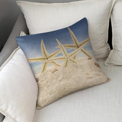 JOJOART Beach Starfish Linen Pillow Covers Set of 1 18x18