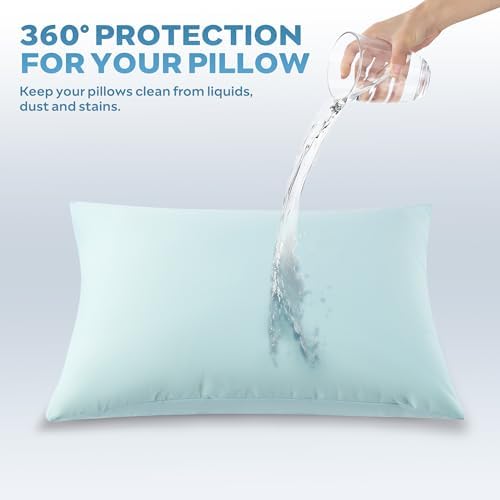 JELLYMONI Waterproof Pillow Protectors Set of 2 - Light Blue 20 x 26