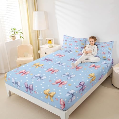 Manfei Dreamy Fairy Tale Blue Fitted Sheet Set with Pillowcases 1