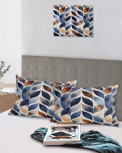 ERUNPONLY Navy Blue Burnt Orange Pillowcase Set of 2