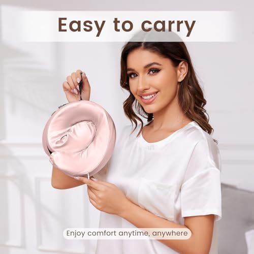 THXSILK Pure Silk Travel Neck Pillow with Memory Foam