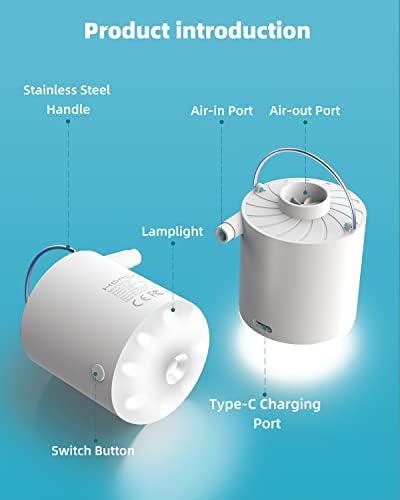 Homdat Mini Portable Air Pump with USB Rechargeable and Camping Lantern 1