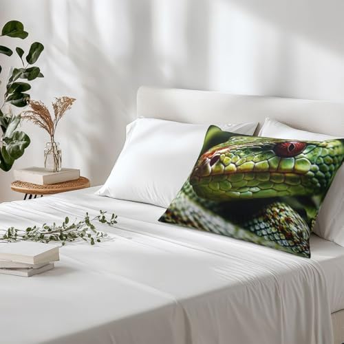 2 Pack Green Snake Pillow Cases with Hidden Zipper