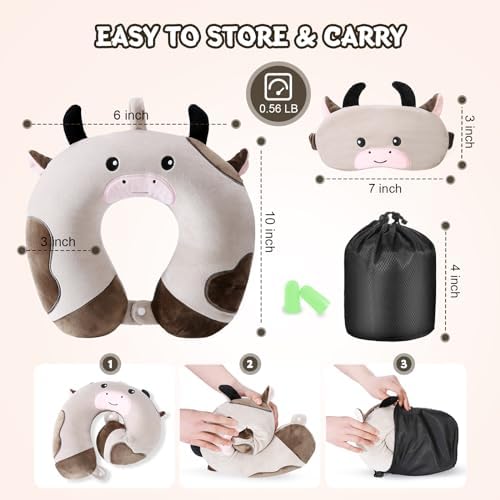 Cirorld Travel Pillow for Kids 9-12 YO Cow Animal Design