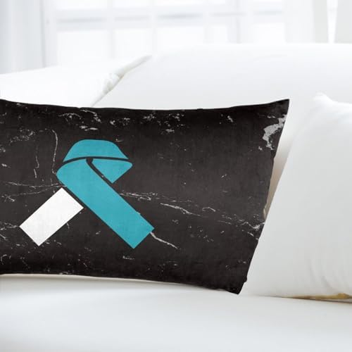 ByoBLu White Teal Awareness Ribbon Pillow Cover 14x20