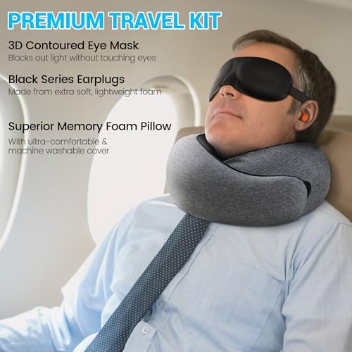 Memory Foam Travel Pillow with 360 Neck Support Grey