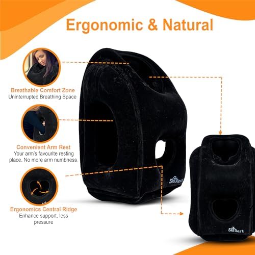 Skyrest Inflatable Travel Pillow - Airplane Neck Support Eye Mask Earplug Included