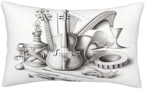Various Musical Instruments Throw Pillow with Pencil Drawing