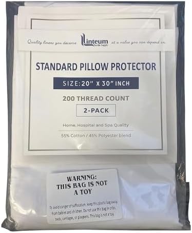 Linteum White Queen Pillow Protectors 2 Pack Zippered 20x30 Inches