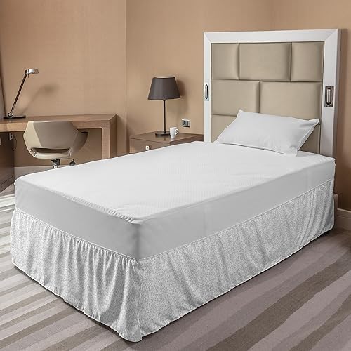Ambesonne Floral Elastic Bed Skirt White Pale Grey