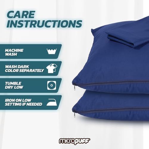 MICROPUFF Zippered Pillow Protectors 2 Pack Navy