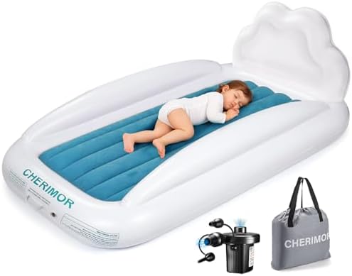 CHERIMOR Toddler Air Mattress with Electric Pump Safety Sides Carry Bag