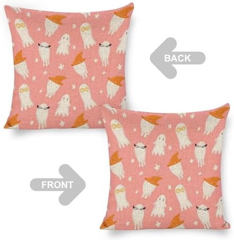 JOJOART Cute Ghosts Halloween Linen Pillow Covers Set of 2