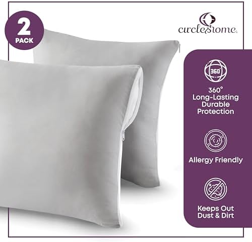 Circles Home Cotton Pillow Protector Light Grey 22x22 2 Pack