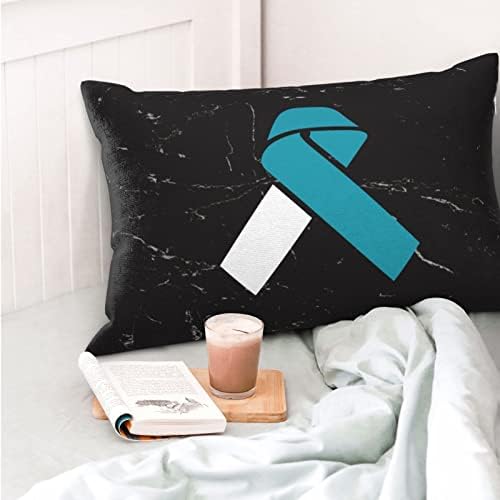 ByoBLu White Teal Awareness Ribbon Pillow Cover 14x20
