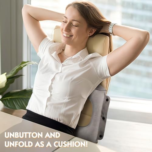 Lewondr Inflatable Travel Pillow with Storage Bag Grey