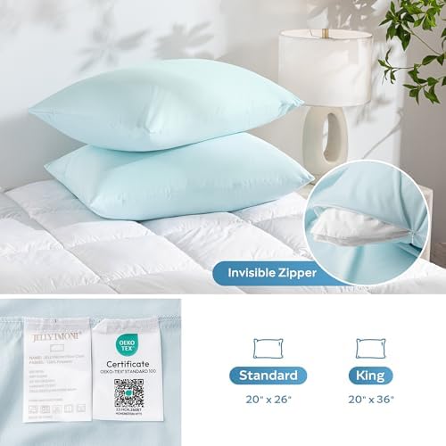 JELLYMONI Waterproof Pillow Protectors Set of 2 - Light Blue 20 x 26