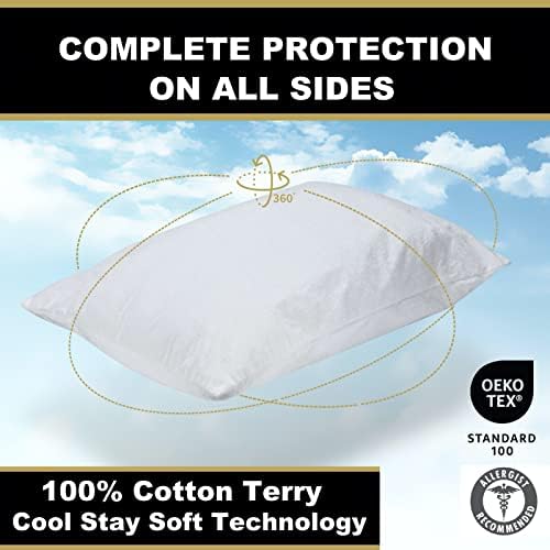 Set of 4 Cotton Terry Pillow Protectors with Zipper - Waterproof Skin-Friendly